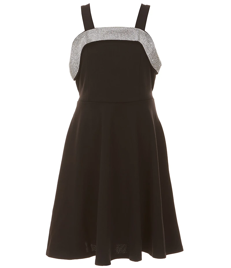 Xtraordinary Big Girls Sleeveless Rhinestone Trimmed Scuba Crepe Dress