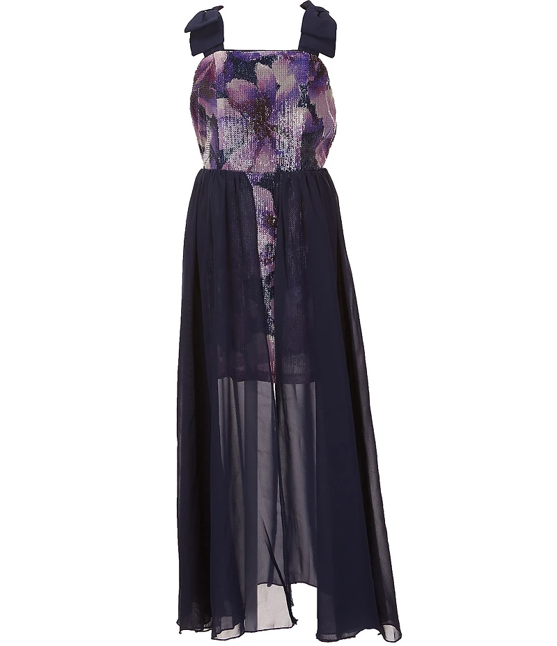 Xtraordinary Big Girls Sleeveless Sequin-Embellished/Sheer-Overlay Walk-Through Skirted Dress