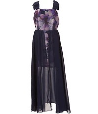 Xtraordinary Big Girls Sleeveless Sequin-Embellished/Sheer-Overlay Walk-Through Skirted Dress