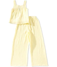 Xtraordinary Big Girls Cotton Muslin Sleeveless Square Neck Baby Doll Top & Wide Leg Palazzo Pants Set