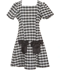 Xtraordinary Big Girls Square Neck Short Sleeve Houndstooth Bow Dress