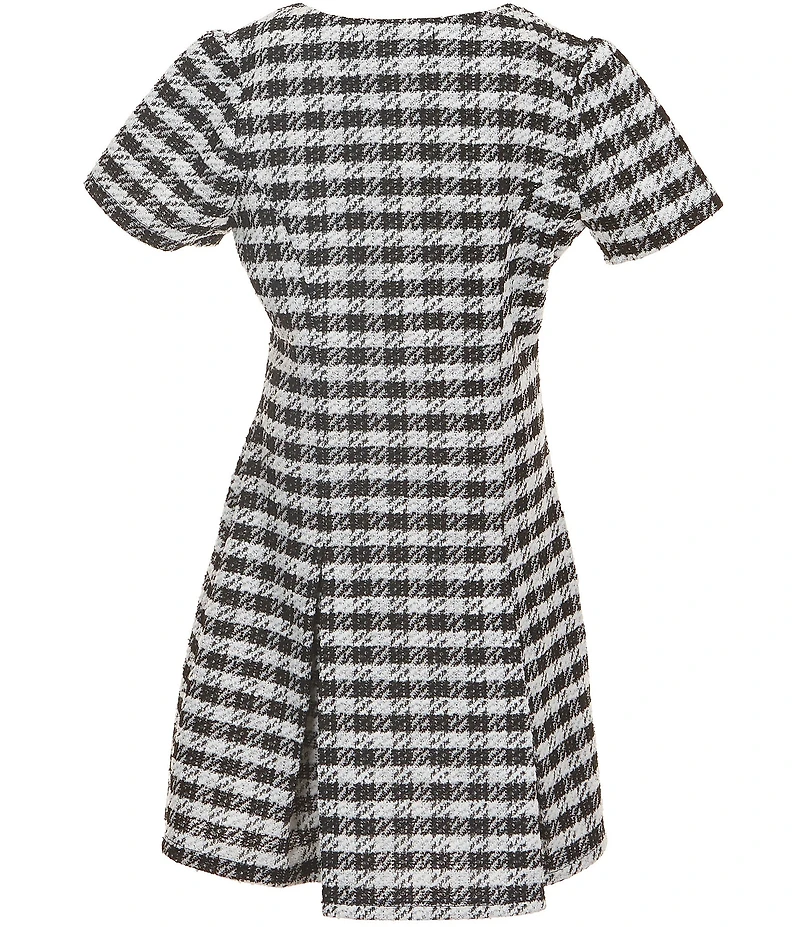 Xtraordinary Big Girls Square Neck Short Sleeve Houndstooth Bow Dress