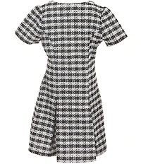 Xtraordinary Big Girls Square Neck Short Sleeve Houndstooth Bow Dress