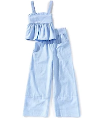 Xtraordinary Big Girls Stripe Square Neck Sleeveless Peplum Top & Wide Leg Pants 2-Piece Set