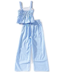 Xtraordinary Big Girls Stripe Square Neck Sleeveless Peplum Top & Wide Leg Pants 2-Piece Set