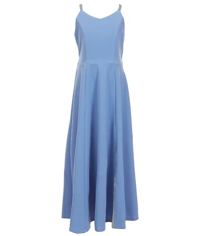 Xtraordinary Big Girls V-Neckline Sleeveless Rhinestone Scuba Crepe Long Slip Dress