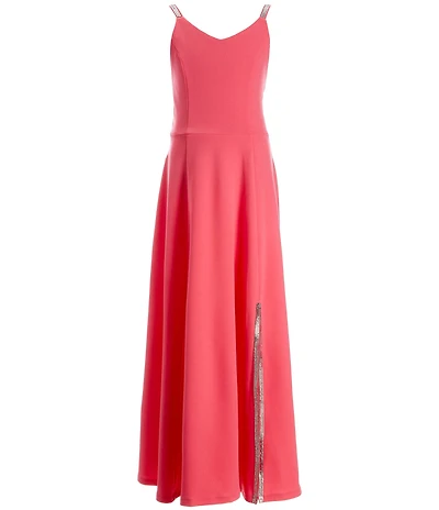 Xtraordinary Big Girls V-Neckline Sleeveless Rhinestone Scuba Crepe Long Slip Dress