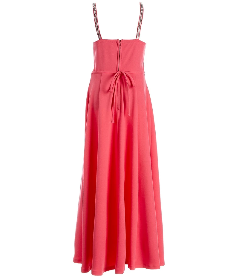 Xtraordinary Big Girls V-Neckline Sleeveless Rhinestone Scuba Crepe Long Slip Dress