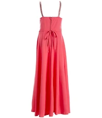 Xtraordinary Big Girls V-Neckline Sleeveless Rhinestone Scuba Crepe Long Slip Dress