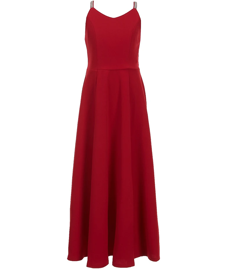 Xtraordinary Big Girls V-Neckline Sleeveless Rhinestone Scuba Crepe Long Slip Dress