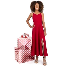 Xtraordinary Big Girls V-Neckline Sleeveless Rhinestone Scuba Crepe Long Slip Dress