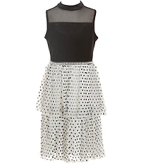 Xtraordinary Big Girls Velvet Mock Neck Sleeveless Polka Dot Tiered Dress