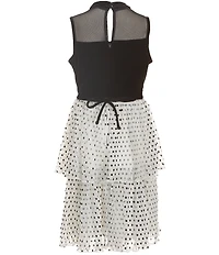 Xtraordinary Big Girls Velvet Mock Neck Sleeveless Polka Dot Tiered Dress