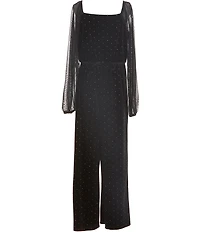 Xtraordinary Big Girls Velvet Sparkle Sheer Long Sleeve Jumpsuit