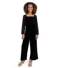 Xtraordinary Big Girls Velvet Sparkle Sheer Long Sleeve Jumpsuit