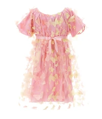 Xtraordinary Little Girls Bubble-Sleeve 3D-Butterfly Applique Fit & Flare Dress