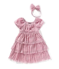 Xtraordinary Little Girls Bubble Sleeve Tiered Knee Length Dress