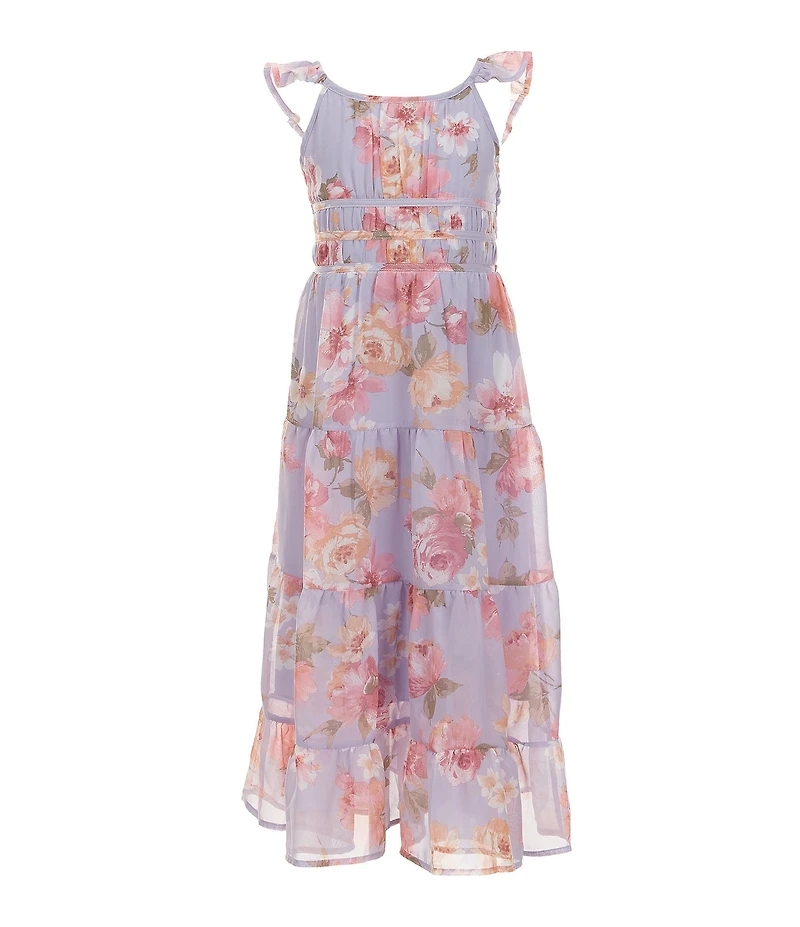 Xtraordinary Little Girls Floral Printed Maxi Dress With Matching Purse