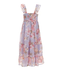 Xtraordinary Little Girls Floral Printed Maxi Dress With Matching Purse