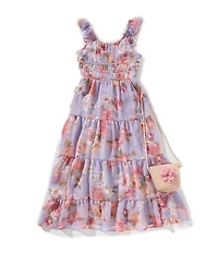 Xtraordinary Little Girls Floral Printed Maxi Dress With Matching Purse