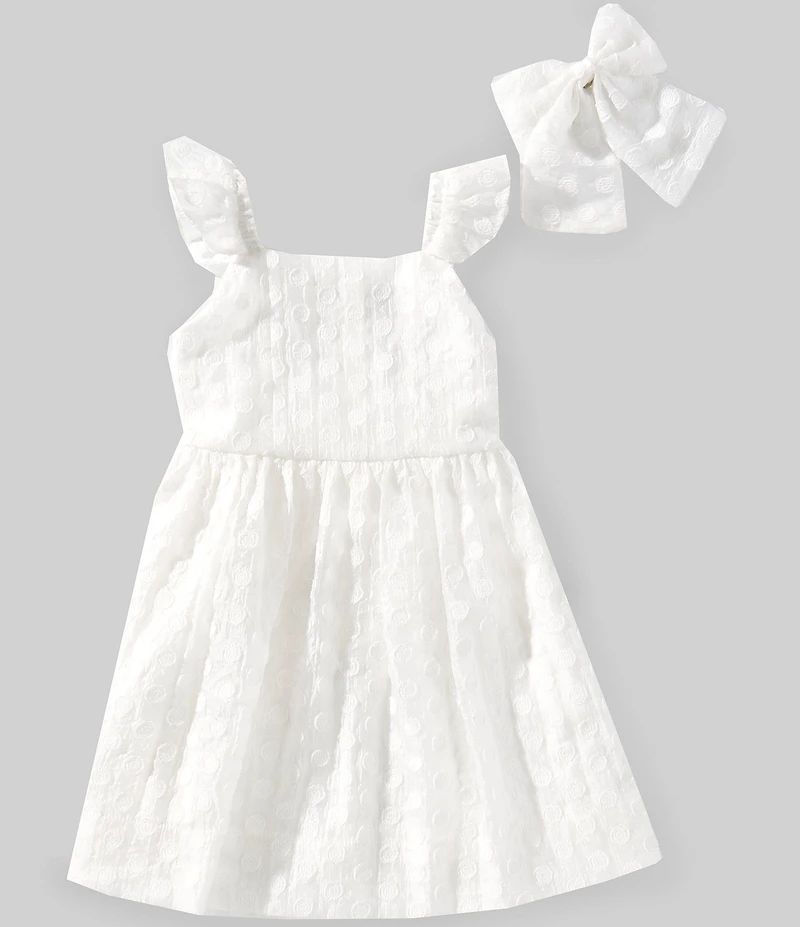 Xtraordinary Little Girls Flutter-Sleeve Clip-Dot Organza Fit-And-Flare Dress