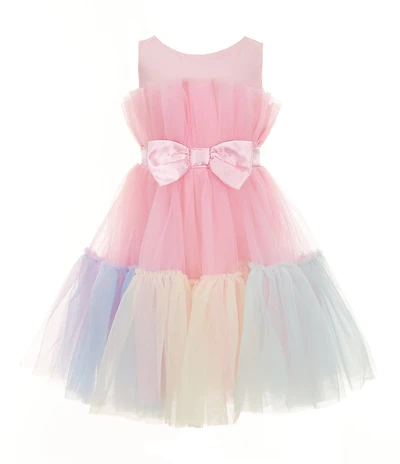 Xtraordinary Little Girls Rainbow Tulle Bow Front Cupcake Dress