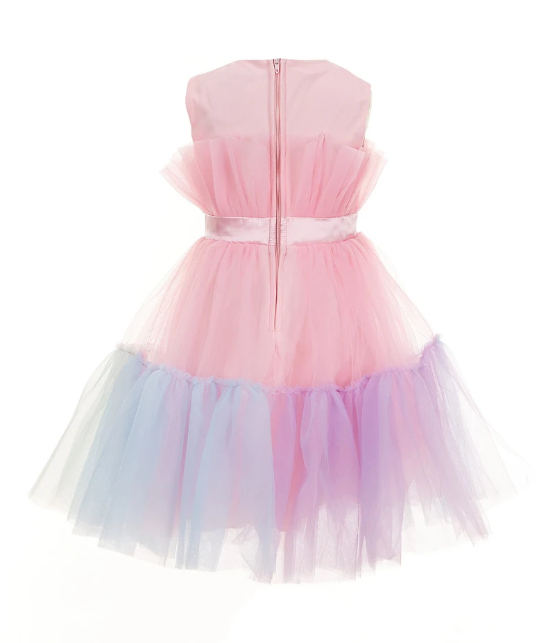 Xtraordinary Little Girls Rainbow Tulle Bow Front Cupcake Dress