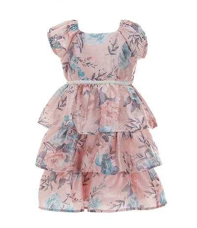 Xtraordinary Little Girls Short-Sleeve Floral Tiered Fit-And-Flare Dress