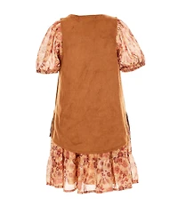 Xtraordinary Little Girls Floral Dress With Fringe Vest 2-Piece Set