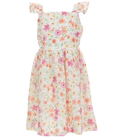 Xtraordinary Little Girls Ruffled Shoulder Floral Printed Fit-And-Flare Dresss