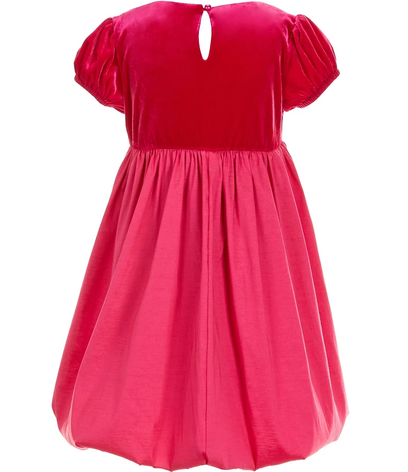Xtraordinary Little Girls Short Sleeve Velvet-To-Taffeta Fit-And-Flare Dress