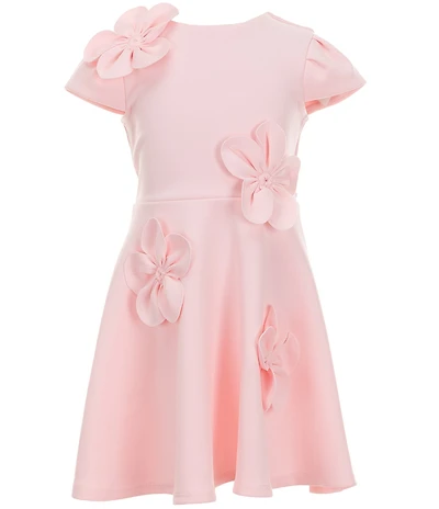 Xtraordinary Little Girls Short-SleeveThree-Dimensional-Flower-Appliqued Dress