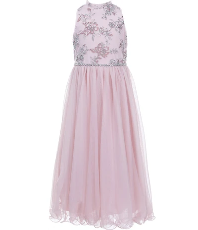 Xtraordinary Little Girls Sleeveless Embroidered-Bodice/Sheer-Overlay-Skirted Maxi Dress
