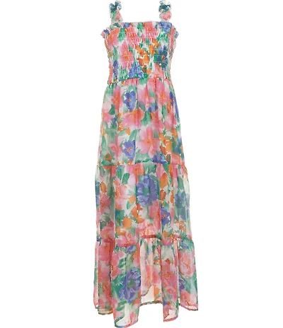 Xtraordinary Big Girls Sleeveless Smocked Floral-Printed Chiffon Tiered Maxi Dress