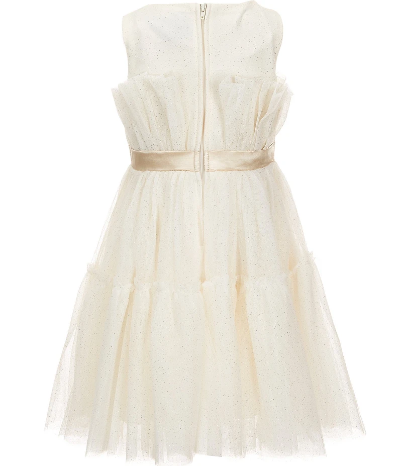 Xtraordinary Little Girls Sleeveless Glitter-Accented Solid/Tulle Fit-And-Flare Dress