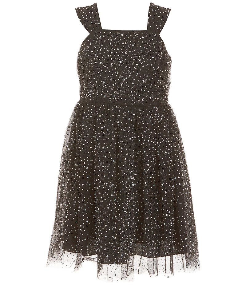 Xtraordinary Little Girls Sleeveless Glitter Tulle Pleated-Bodice Dress