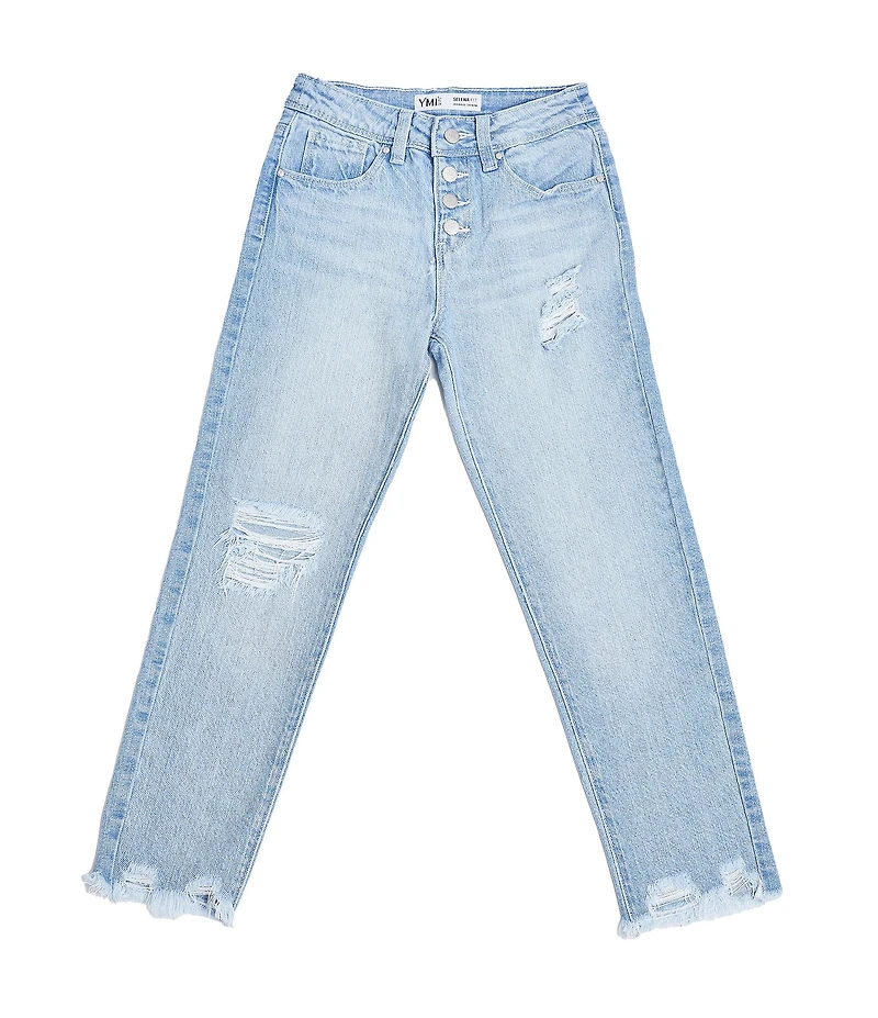 YMI Jeanswear Big Girls High-Rise Distressed Straight Leg Jean