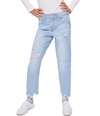 YMI Jeanswear Big Girls High-Rise Distressed Straight Leg Jean