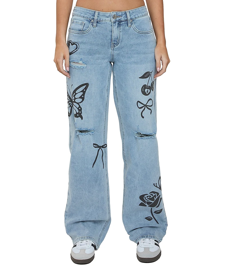 YMI Jeanswear Britney Printed Wide Leg Jeans