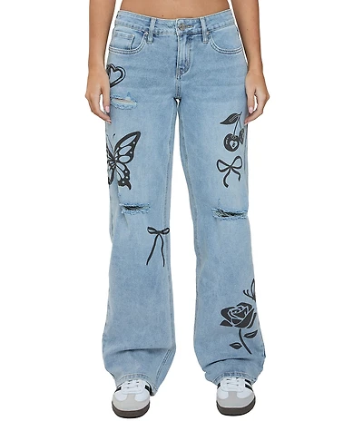 YMI Jeanswear Britney Printed Wide Leg Jeans