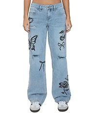 YMI Jeanswear Britney Printed Wide Leg Jeans