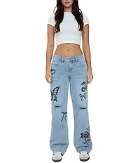 YMI Jeanswear Britney Printed Wide Leg Jeans