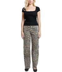 YMI Jeanswear High Rise Animal Print Wide Leg Jeans