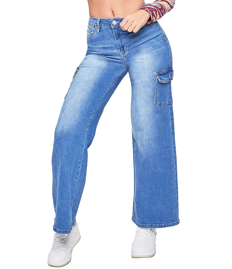 YMI Jeanswear High Rise Wide Leg Cargo Jeans
