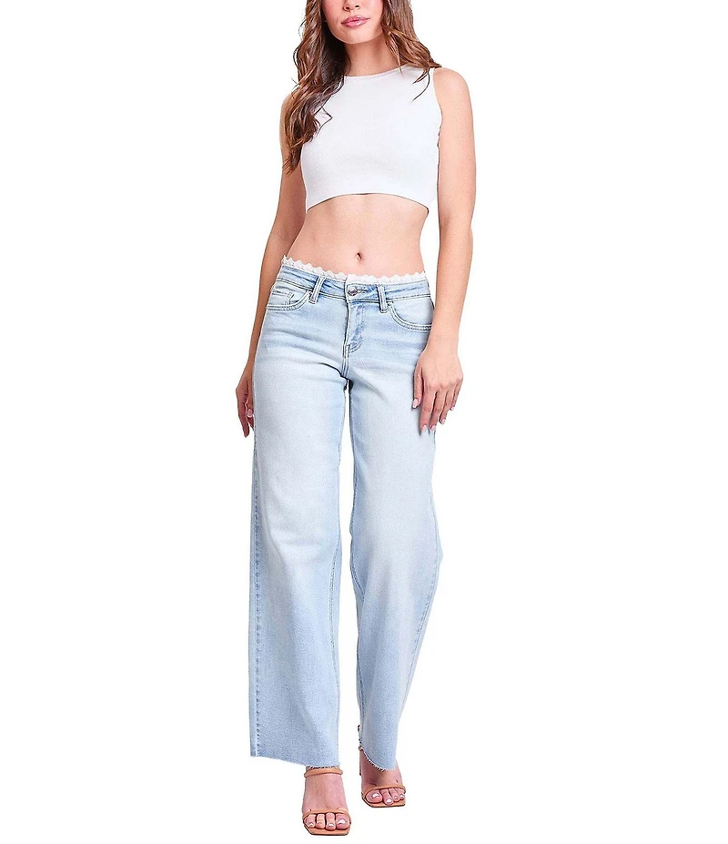 YMI Jeanswear Lace Trim Wide Leg Jeans