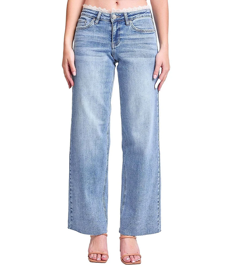 YMI Jeanswear Lace Trim Wide Leg Jeans
