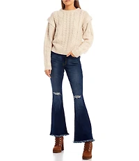 YMI Jeanswear Love Mid Rise Fray Hem Flare Jeans