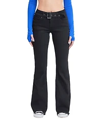 YMI Jeanswear Low Rise Denim Belt Frayed Hem Flare Jeans