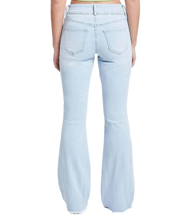 YMI Jeanswear Low Rise Denim Belt Frayed Hem Flare Jeans