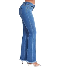 YMI Jeanswear Low Rise Frayed Hem Buckle Flare Jeans